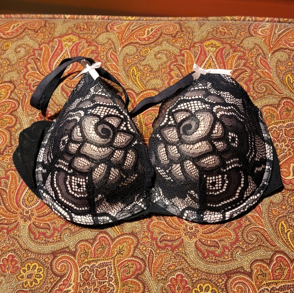 Betsey Johnson Black Lace Underwire Bra with Nude Lining